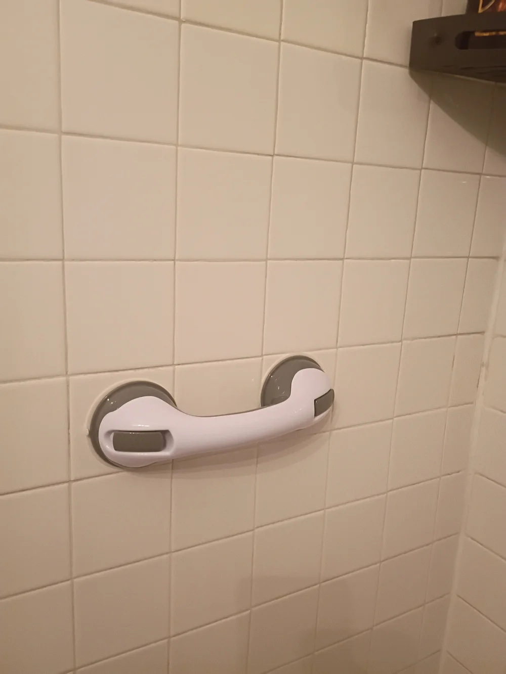 White & Gray Suction Grab Bar - Home Bath Safety Handle